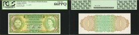 BRITISH HONDURAS. Government of British Honduras. 1 Dollar, 1970-73. P-28c. PCGS Currency Gem New 66 PPQ.
A high grade popular type. Bright green ink...
