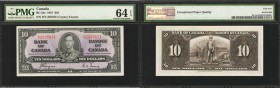 CANADA. Bank of Canada. 10 Dollars, 1937. P-BC-24c. PMG Choice Uncirculated 64 EPQ.
A tougher note to find in Uncirculated condition, but seen here i...