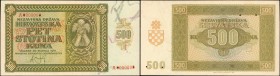 CROATIA. Nezavisna Drzava Hrvatska. 500 Kuna, 1941. P-3s. Specimen. Uncirculated.
Specimen. A high denomination with bold green inks throughout with ...