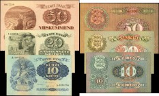 ESTONIA. Eesti Pank. 10, 20 & 100 Krooni, 1928-37. P-64, 65, 67. About Uncirculated.
3 Pieces in Lot. Ornate designs and vignettes are prominently fe...