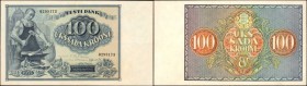 ESTONIA. Eesti Pank. 100 Krooni, 1935. P-66. Very Fine.
A 100 Krooni Estonian note, which features a blacksmith on the face of the note, and an ornat...