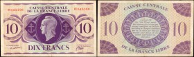 FRENCH EQUATORIAL AFRICA. Caisse Centrale de la France Libre. 10 Francs, 1941. P-11. Very Fine.
Circulated, but retaining great color and still displ...