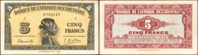 FRENCH WEST AFRICA. Banque de l'Afrique Occidentale. 5 Francs, 1942. P-28a. Very Fine.
Some staining is all we mention on this E.A. Wright 5 Cent.