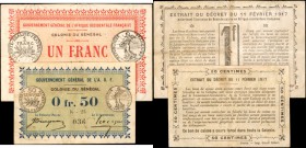 SENEGAL. Gouvernement General de l'Afrique Occidentale Francaise. 0.50 & 1 Franc, 1917. P-1b, 2b. Very Fine.
Two pieces in lot. A lot of two Senegale...