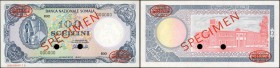 SOMALIA. Banca Nazionale Somala. 100 Scellini, 1966. P-8s. Specimen. Uncirculated.
The highest denomination of this run of Somalia notes we are offer...
