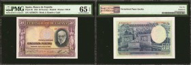 SPAIN. Banco de Espana. 50 Pesetas, 1935. P-88. PMG Gem Uncirculated 65 EPQ.
(Edifil366a) Printed by TDLR. A worthy gem and only 6 pieces away in ser...