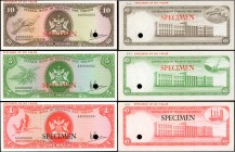 TRINIDAD & TOBAGO. Central Bank of Trinidad and Tobago. 1, 5, & 10 Dollars, 1964. P-30s, 31s & 32s. Uncirculated.
3 pieces in lot. Specimens. A trio ...