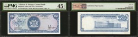 TRINIDAD & TOBAGO. Central Bank of Trinidad and Tobago. 100 Dollars, 1964 (ND 1977). P-35a. PMG Choice Extremely Fine 45 EPQ.
A bright blue colored 1...