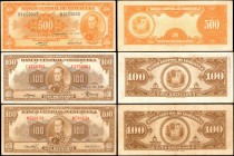 VENEZUELA. Banco Central de Venezuela-Caracas. 100 & 500 Bolivares, 1940-1971. P-34c, 34d & 37b. Very Fine.
3 pieces in lot. A trio of Bolivar notes ...
