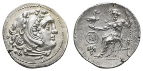 Antike Griechen
Makedonien Drachme (4,12g), ca. 290-323, posthum, Alexander III., Chios. Av: Herakleskopf mit Löwenfell nach rechts. Rev: Thronender ...