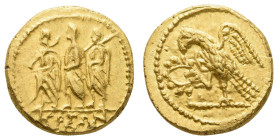 Antike Griechen
Scythia Koson, Stater (8,46g), um 50 v. Chr.. Av: Konsul zwischen zwei Liktoren nach links schreitend. Rev: Adler mit Kranz auf Zepte...