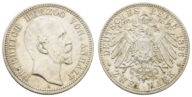 Silbermünzen des Kaiserreichs Anhalt
 2 Mark, 1896, Friedrich I., kl. Kratzer, ...