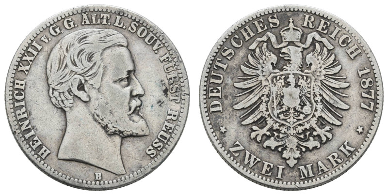 Silbermünzen des Kaiserreichs Reuss ältere Linie
 2 Mark, 1877, Heinrich XXII.,...