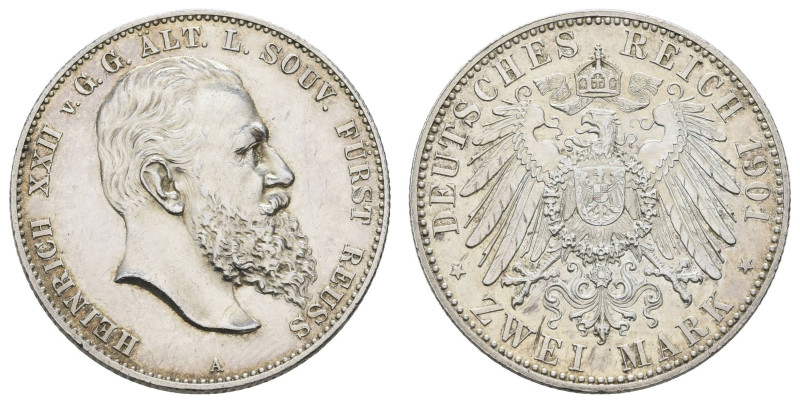 Silbermünzen des Kaiserreichs Reuss ältere Linie
 2 Mark, 1901, Heinrich XXII.,...