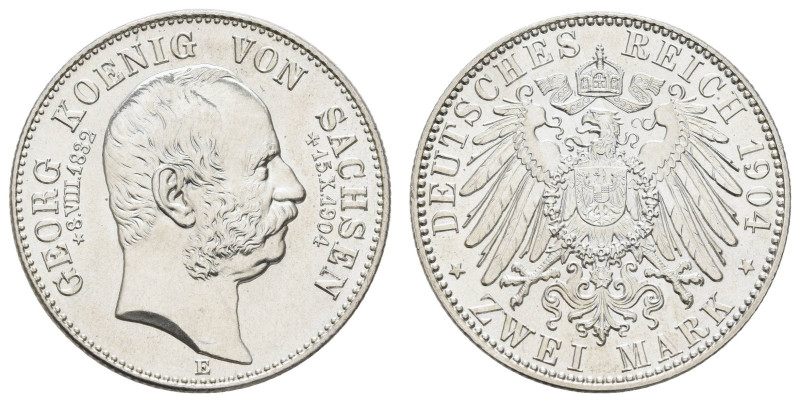 Silbermünzen des Kaiserreichs Sachsen
 2 Mark, 1904, Georg, Auf seinen Tod, st....