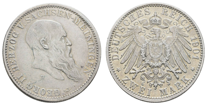 Silbermünzen des Kaiserreichs Sachsen-Meiningen
 2 Mark, 1901, Georg II. zum 75...