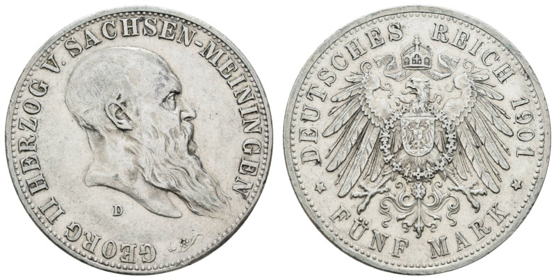 Silbermünzen des Kaiserreichs Sachsen-Meiningen
 5 Mark, 1901, Georg II., zum 7...