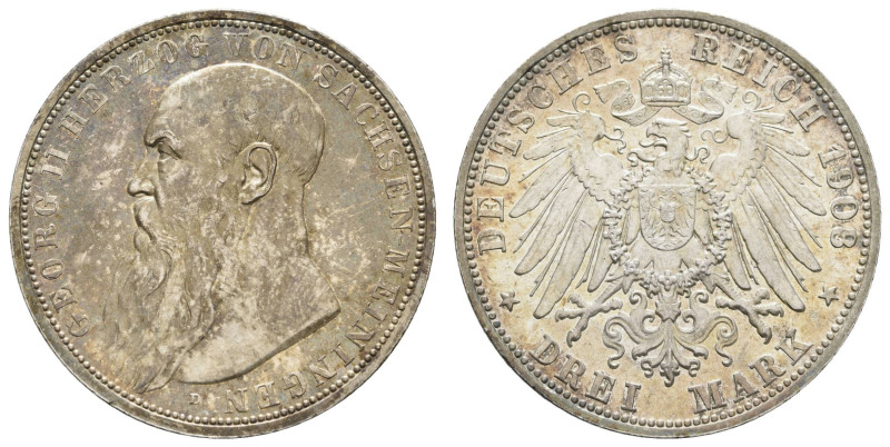 Silbermünzen des Kaiserreichs Sachsen-Meiningen
 3 Mark, 1908, Georg II., kl. R...