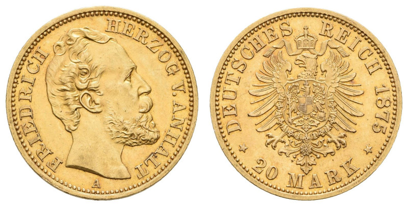 Goldmünzen des Kaiserreichs Anhalt
 20 Mark, 1875, Friedrich I., vz. J. 179