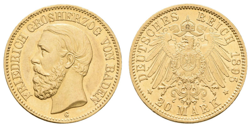 Goldmünzen des Kaiserreichs Baden
 20 Mark, 1895, Friedrich I., kl. Rf., vz-st....