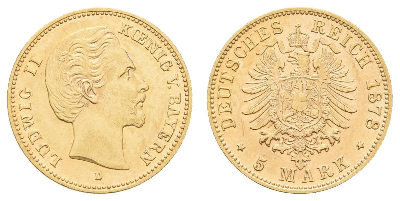 Goldmünzen des Kaiserreichs Bayern
 5 Mark, 1878, Ludwig II., vz. J. 195