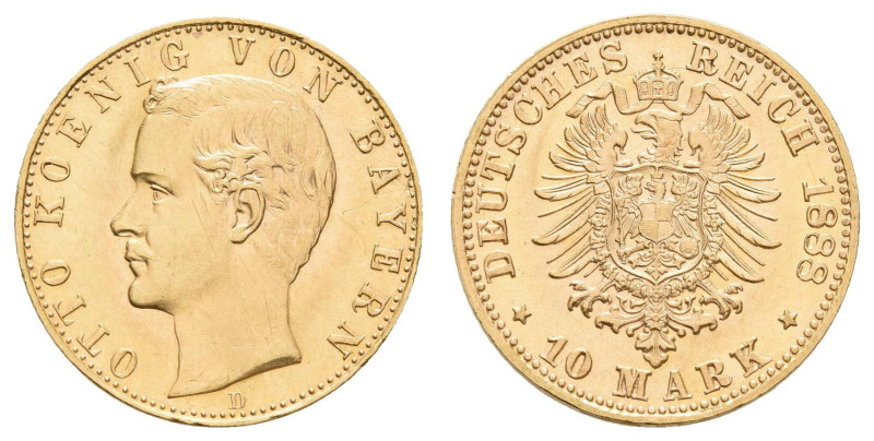 Goldmünzen des Kaiserreichs Bayern
 10 Mark, 1888, Otto, kl. Rf. und Kratzer, f...