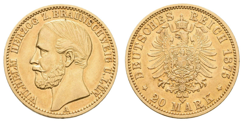 Goldmünzen des Kaiserreichs Braunschweig-Lüneburg
 20 Mark, 1875, Wilhelm, ss-v...