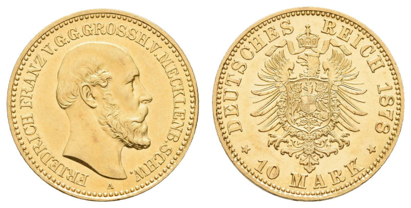 Goldmünzen des Kaiserreichs Mecklenburg-Schwerin
 10 Mark, 1878, Friedrich Fran...