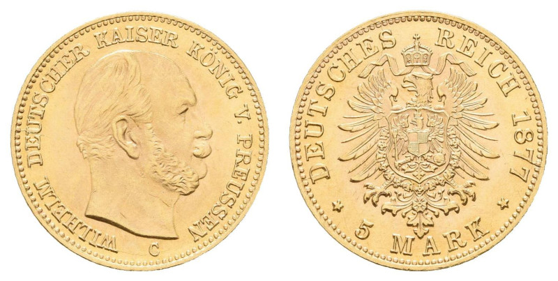 Goldmünzen des Kaiserreichs Preussen
 5 Mark, 1877, C, Wilhelm I., vz-st. J. 24...