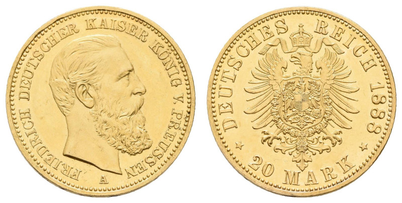 Goldmünzen des Kaiserreichs Preussen
 20 Mark, 1888, Friedrich III., vz-st. J. ...