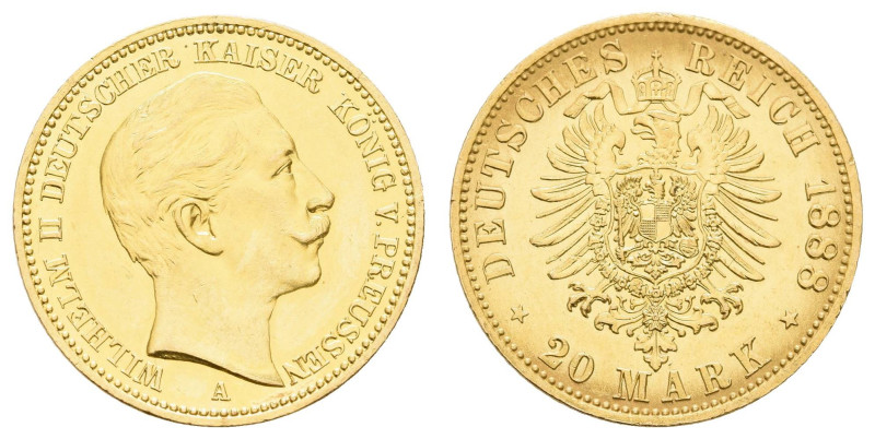 Goldmünzen des Kaiserreichs Preussen
 20 Mark, 1888, Wilhelm II., kl. Rf., vz. ...