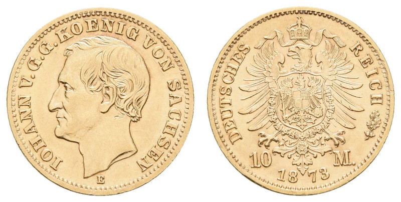 Goldmünzen des Kaiserreichs Sachsen
 10 Mark, 1873, Johann, wz. Rf., vz. J. 257...