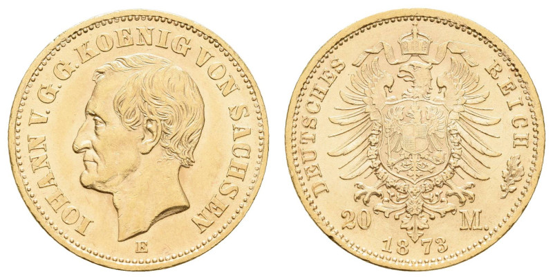 Goldmünzen des Kaiserreichs Sachsen
 20 Mark, 1873, Johann, Kratzer, kl. Rf., v...