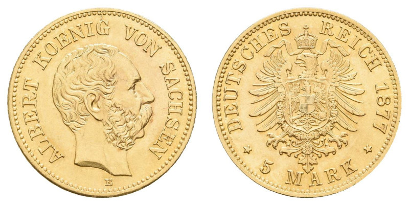 Goldmünzen des Kaiserreichs Sachsen
 5 Mark, 1877, Albert, vz. J. 260