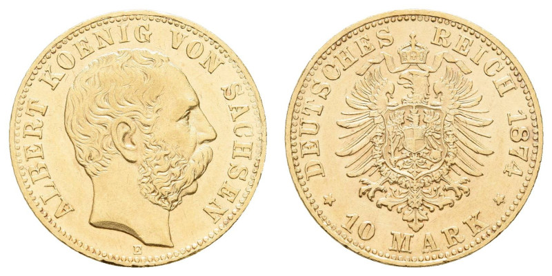 Goldmünzen des Kaiserreichs Sachsen
 10 Mark, 1874, Albert, kl. Rf. ss-vz. J. 2...