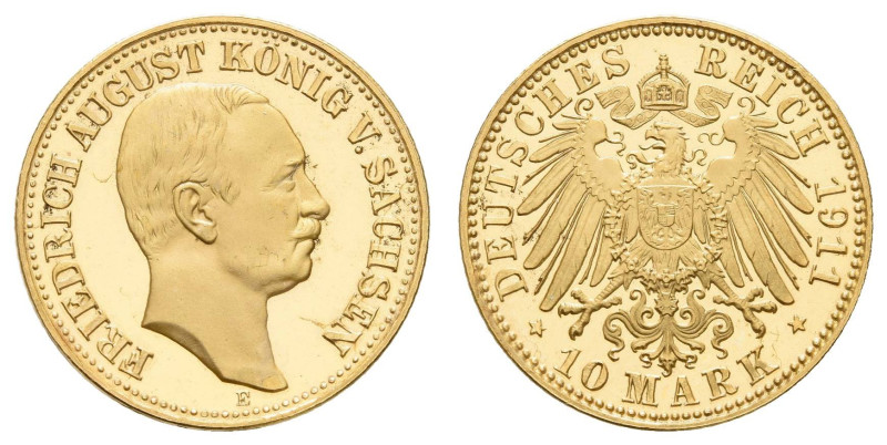 Goldmünzen des Kaiserreichs Sachsen
 10 Mark, 1911, Friedrich August III., zapo...