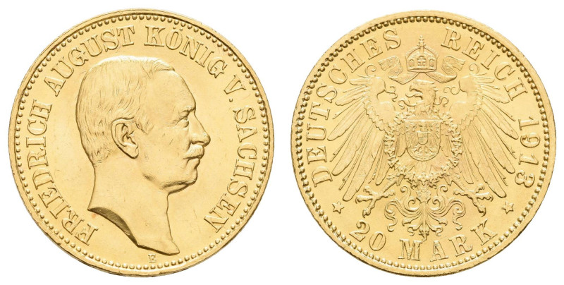 Goldmünzen des Kaiserreichs Sachsen
 20 Mark, 1913, Friedrich August III., kl. ...