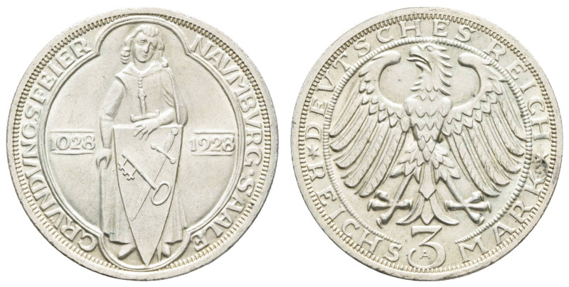 Münzen Weimar
 3 Reichsmark, 1928, Naumburg, wz. Rf., f. st. J. 333