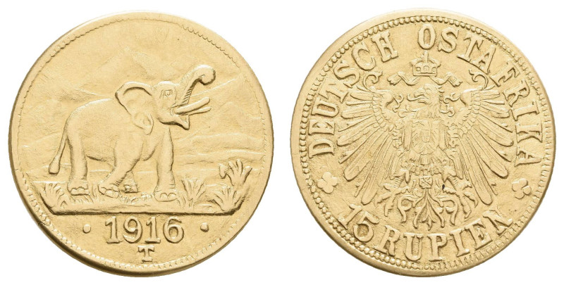 Münzen der deutschen Kolonien
 DOA, 15 Rupien, Gold, 1916, Variante mit kleiner...