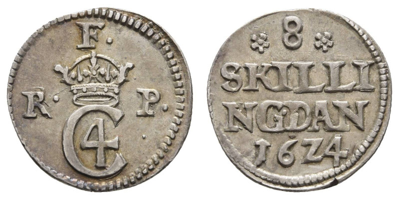 Europa und Übersee Dänemark
 8 Skilling, 1624, Christian VI., Hede 133, ss-vz....