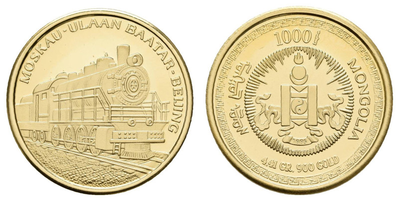 Europa und Übersee Mongolei
 1000 Tugrik, Gold, 1995, Transsibirische Eisenbahn...