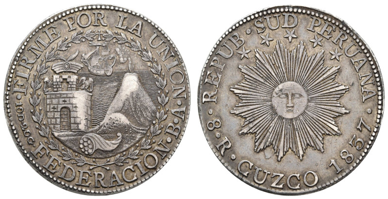 Europa und Übersee Peru
 Süd-Peru, 8 Reales, 1837, Cuzco BA. FEDERACION. KM 170...