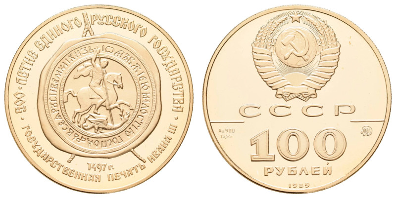 Europa und Übersee Russland Sowjetunion 1924-1991
 100 Rubel, Gold, 1989, Siege...