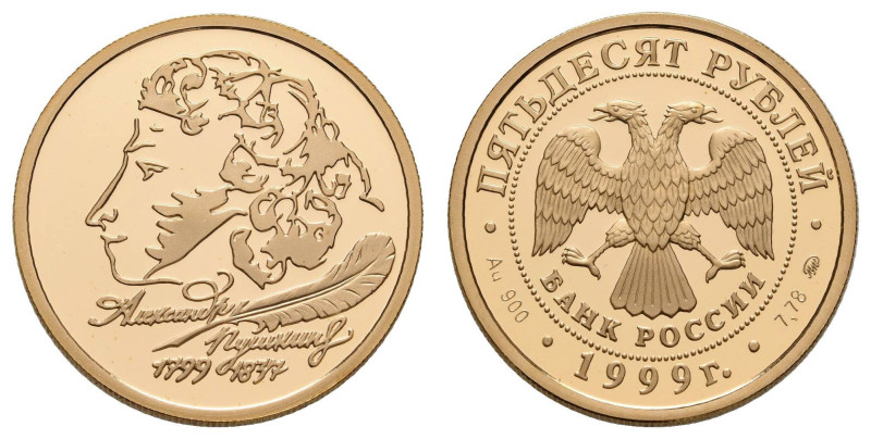 Europa und Übersee Russland ab 1992
 50 Rubel, Gold, 1999, 200. Geburtstag von ...