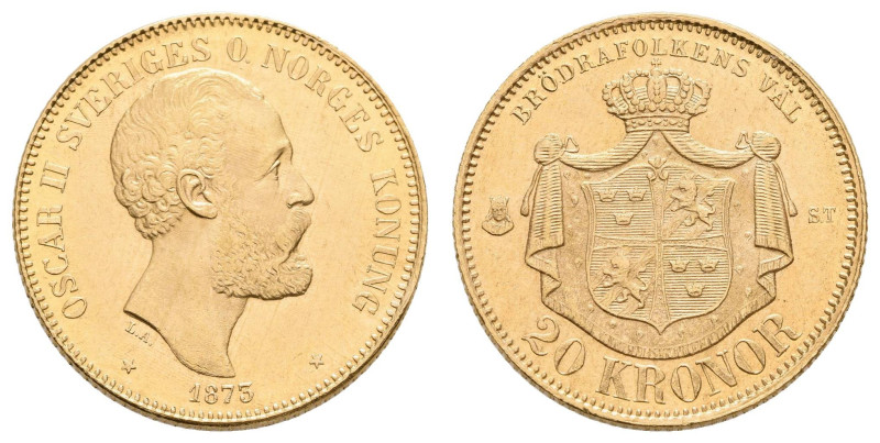 Europa und Übersee Schweden
 20 Kronen, Gold, 1873, Oskar II., Fb. 93, vz.