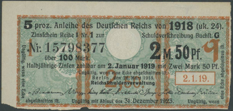 Banknoten Deutsche Reichsbanknoten 1874-1945
 Vorübergehende Notausgaben 1918/1...