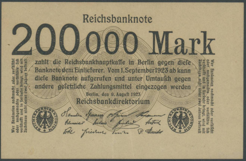 Banknoten Deutsche Reichsbanknoten 1874-1945
 200.000 Mark, 9.8.1923, Papier br...