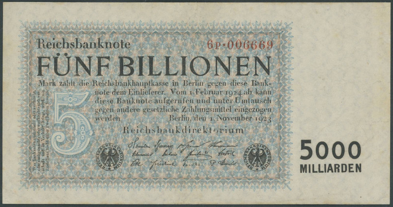 Banknoten Deutsche Reichsbanknoten 1874-1945
 5 Bio. Mark 1.11.1923, Firmendruc...