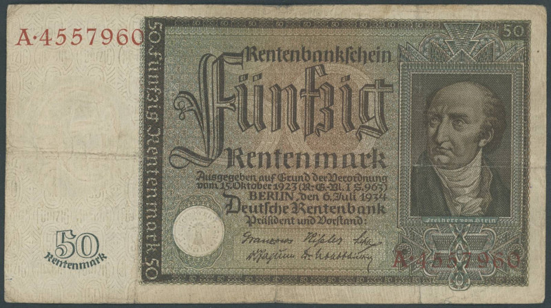 Banknoten Deutsche Reichsbanknoten 1874-1945
 Deutsche Rentenbank, 50 Rentenmar...