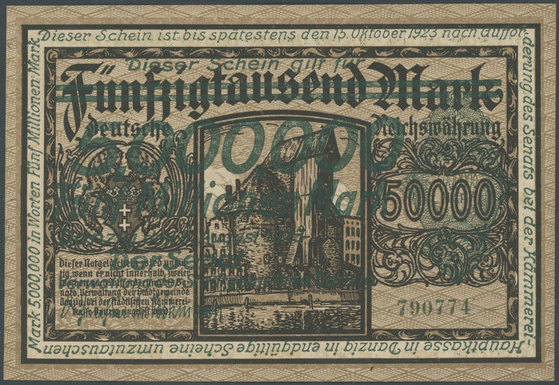 Banknoten Geldscheine selbständ./besetzter deutscher Gebiete
 Danzig, 5 Mio. Ma...